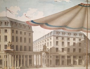 Design para decorar a Place de l&39;Odeon para uma festa revolucionária, 1790 (caneta e tinta no papel)
